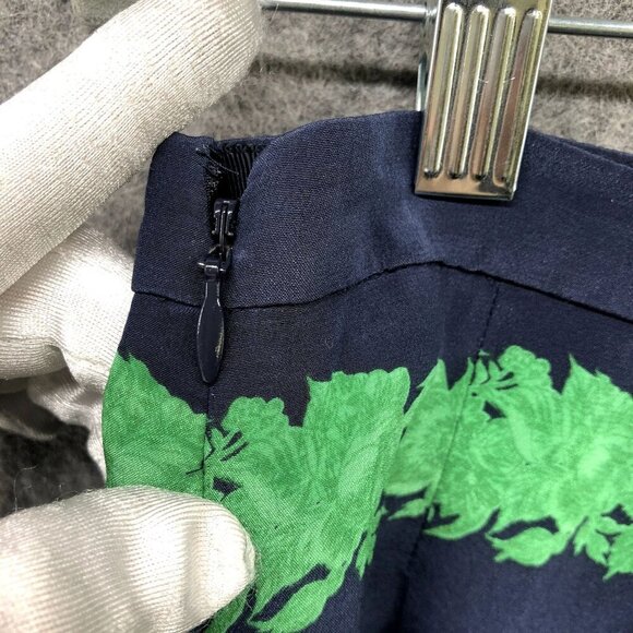 J. crew Silk Mini Skirt Size 2 Pleated Blue Green Stripe Floral - Picture 5 of 8